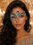 Antique Silver Phantom Masquerade Mask for Women with Black Stones - front view