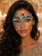Antique Silver Phantom Masquerade Mask for Women with Black Stones - front view