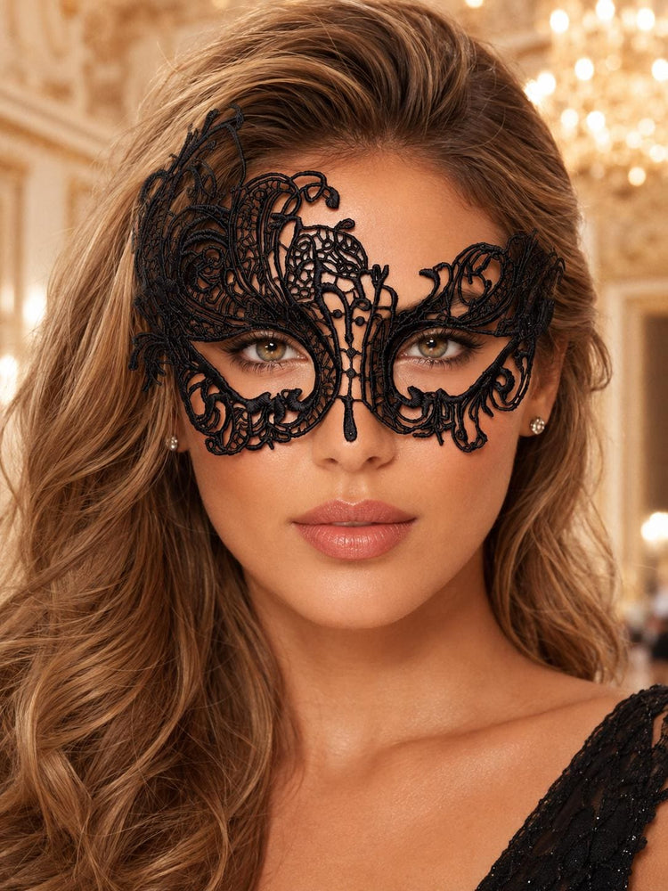 Black Swan Lace Masquerade Mask for Women - front view