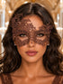 Mocha Brown Swan Lace Masquerade Mask for Women - front view