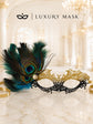 Gold and Black Peacock Feather Masquerade Mask for Women - view 6