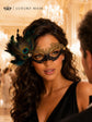 Gold and Black Peacock Feather Masquerade Mask for Women - view 3