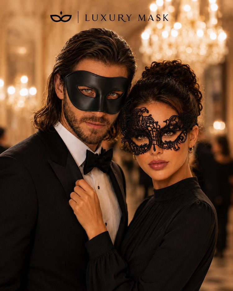 Black Couples Masquerade Mask Set - Swan Lace and Venetian - view 3