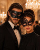 Black Couples Masquerade Mask Set - Swan Lace and Venetian - front view