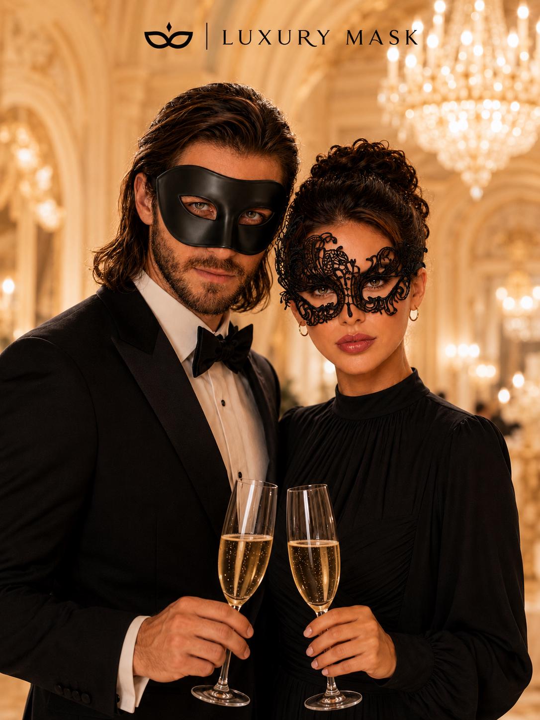 Black Couples Masquerade Mask Set - Swan Lace and Venetian - view 4