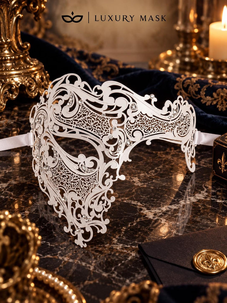 White Phantom Masquerade Mask for Men with Rhinestones - view 6