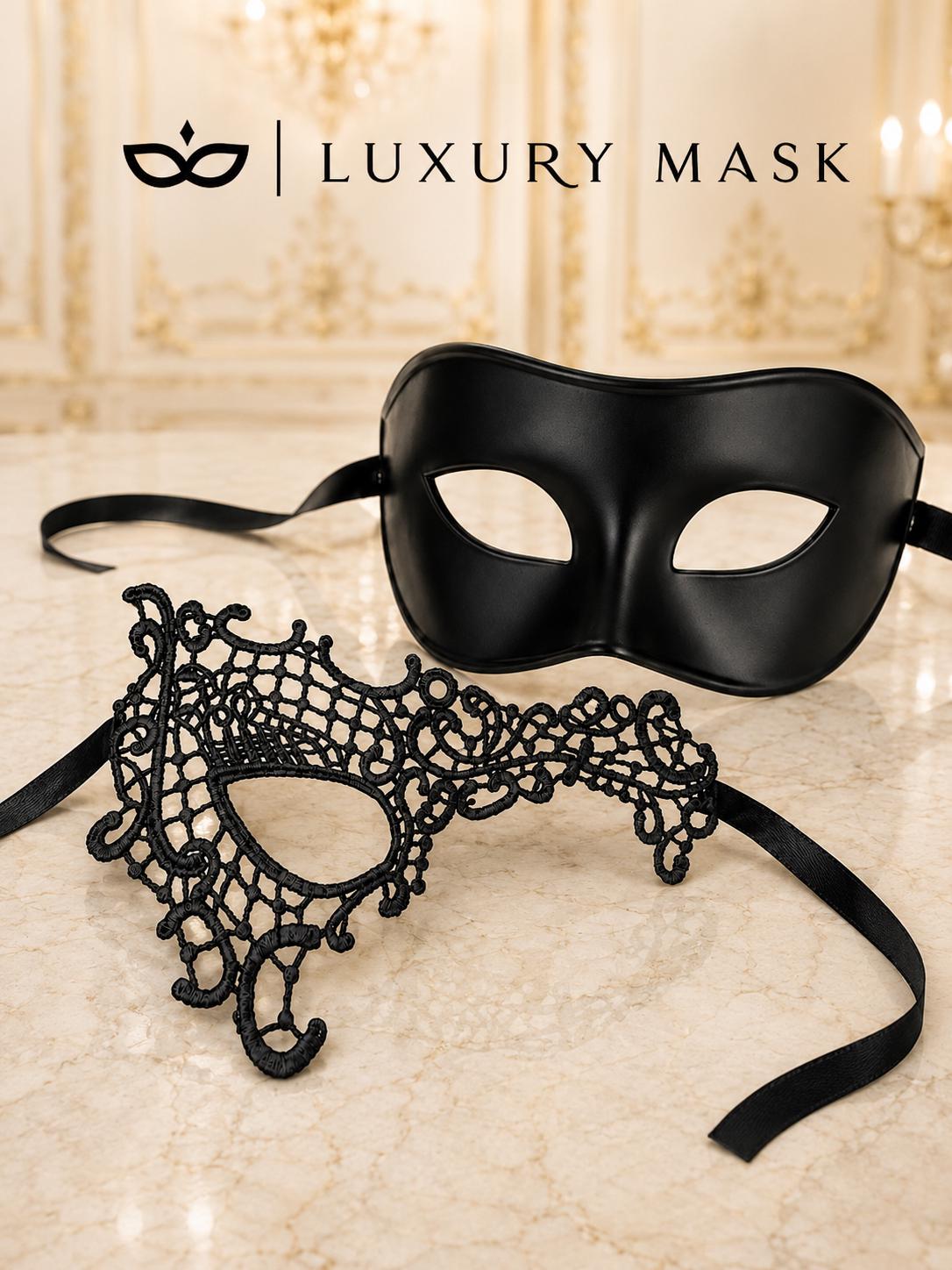 Black Couples Masquerade Mask Set - Phantom Lace and Venetian - view 6