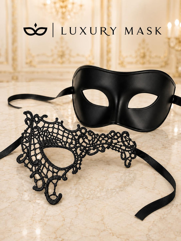 Black Couples Masquerade Mask Set - Phantom Lace and Venetian - view 6