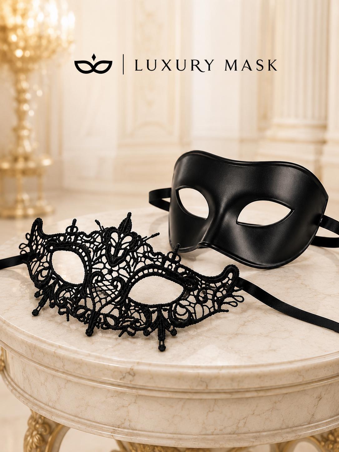 Black Couples Masquerade Mask Set - Lace and Classic Venetian - view 8