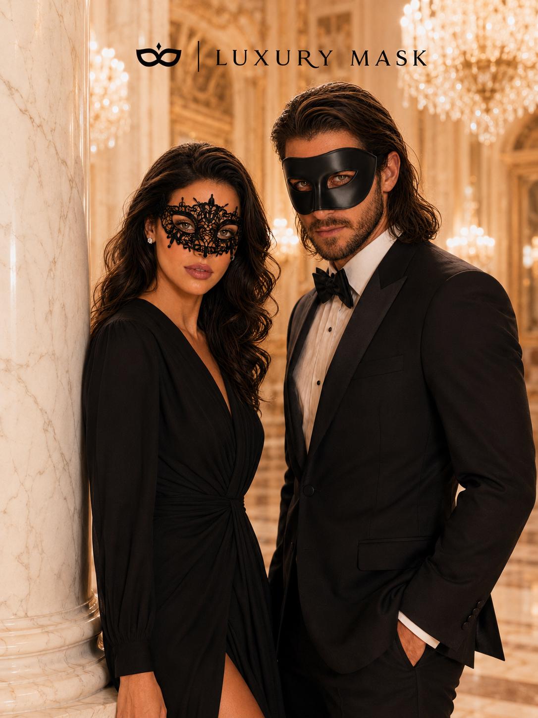 Black Couples Masquerade Mask Set - Lace and Classic Venetian - view 7