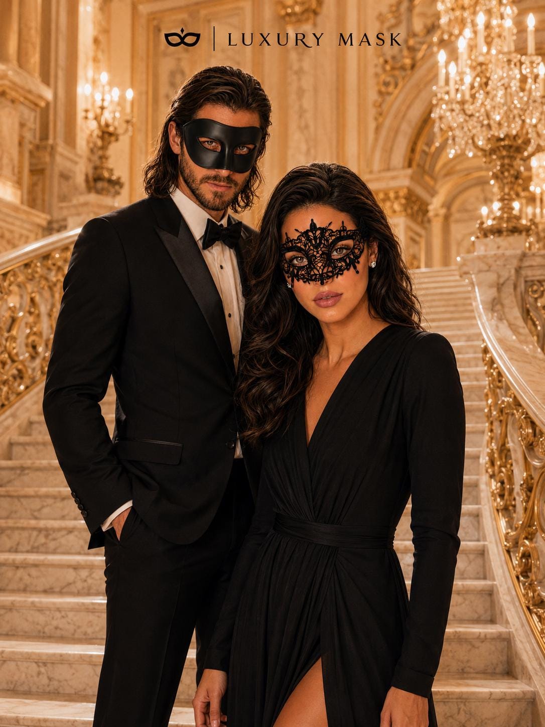 Black Couples Masquerade Mask Set - Lace and Classic Venetian - view 6