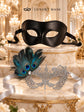 Black Venetian Mask for Him & Silver Peacock Feather Lace Mask for Her | Elegant Couples Masquerade Set - product image 8