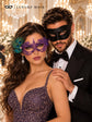 Black & Purple Masquerade Pair | Classic Venetian Mask for Men with Purple Peacock Feather Lace Mask for Women - product image 2