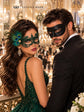 Black Venetian Mask for Men Paired with Green Peacock Feather Lace Mask for Women | Masquerade Couple Masks - product image 4