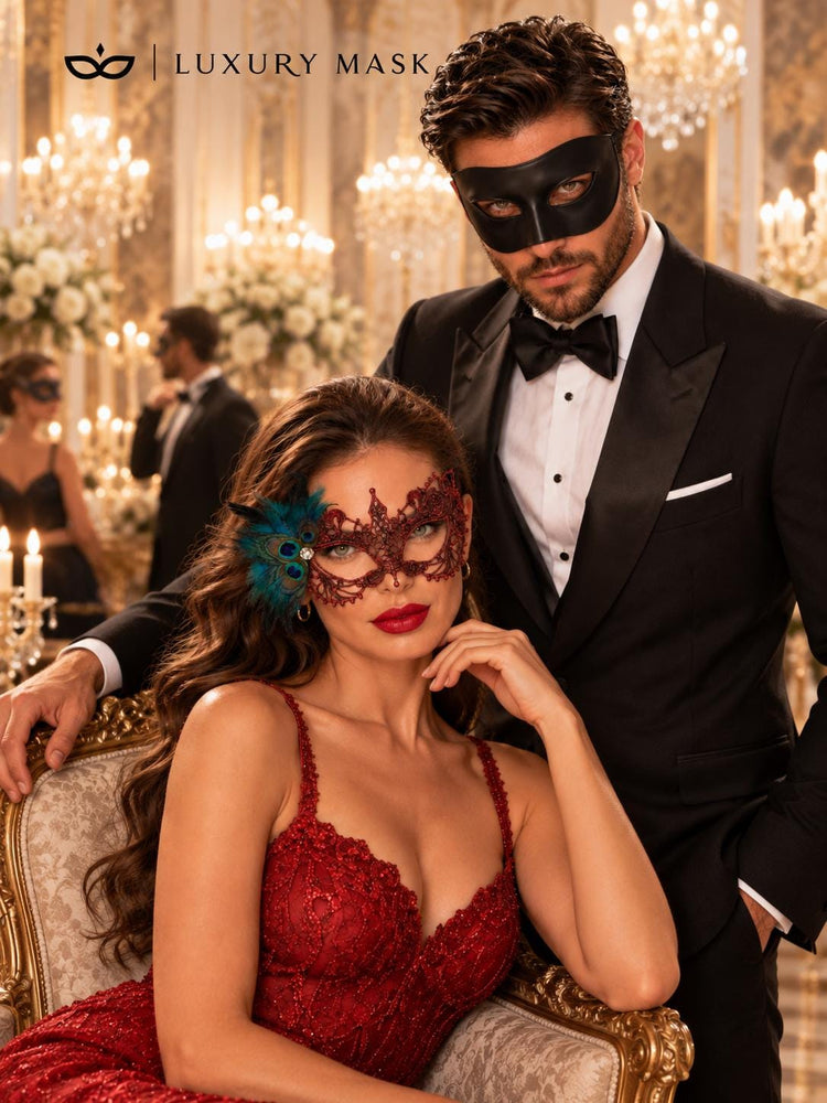 Black & Red Masquerade Couple Masks | Men&