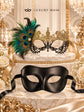 Black Classic Venetian Mask for Men & Gold Black Peacock Lace Mask for Women | Couples Masquerade Set - product image 5
