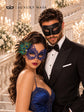 Black Classic Venetian Mask for Him & Blue Swan Peacock Feather Lace Mask for Her | Couples Masquerade Set - product image 2