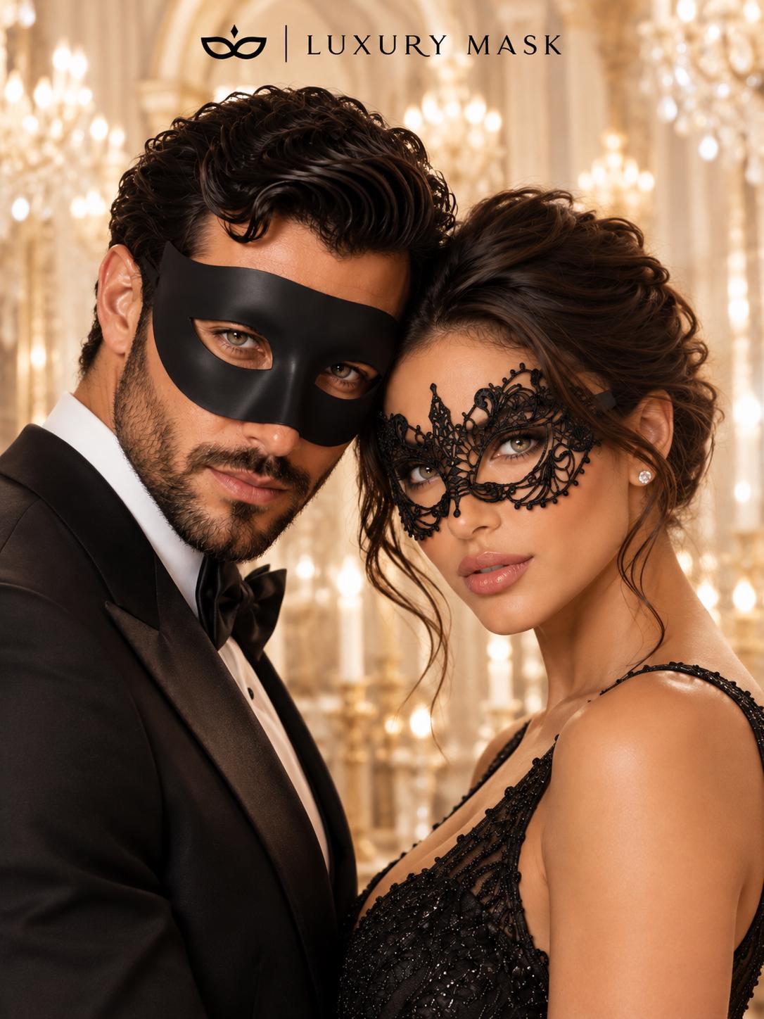 Black Venetian Masquerade Pair | Classic Men&