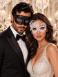 Black Classic Venetian Mask for Men with White Swan Lace Mask for Women | Black & White Couples Masquerade Set - product image 1