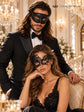 Black Swan Lace & Glitter Venetian Masks for Couples | Men&