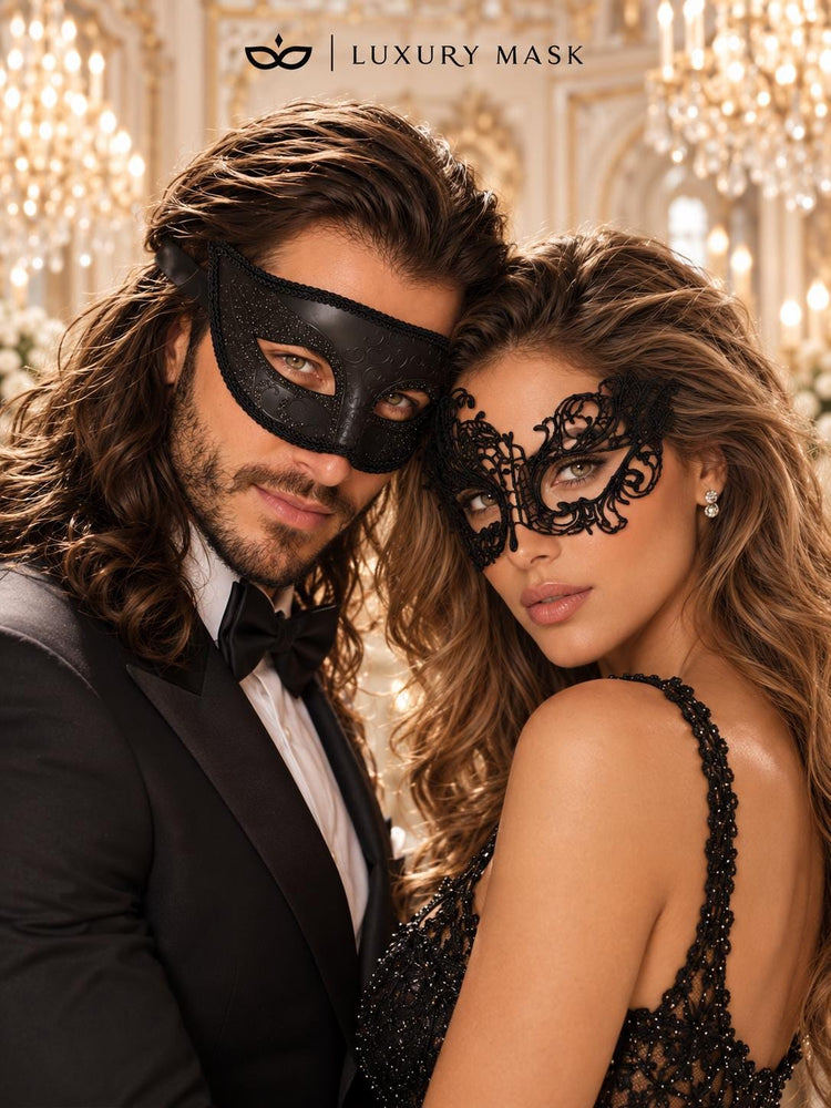 Black Swan Lace & Glitter Venetian Masks for Couples | Men&