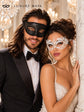 Black & White Masquerade Pair | Black Glitter Venetian Mask for Men with White Lace Mask for Women - product image 4