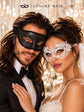 Black & White Masquerade Pair | Black Glitter Venetian Mask for Men with White Lace Mask for Women - product image 2