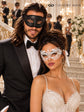 Black & White Masquerade Pair | Black Glitter Venetian Mask for Men with White Lace Mask for Women - product image 3