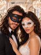 Black Glitter Venetian Mask for Men & White Flower Lace Mask for Women | Black White Couples Masquerade Set - product image 2