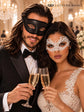 Black Glitter & White Lace Masquerade Masks | Venetian Men’s Mask with Elegant Women’s Lace Eye Mask - product image 3