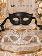 Black Glitter & White Lace Masquerade Masks | Venetian Men’s Mask with Elegant Women’s Lace Eye Mask - product image 6