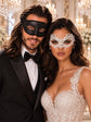 Black Glitter & White Lace Masquerade Masks | Venetian Men’s Mask with Elegant Women’s Lace Eye Mask - product image 1