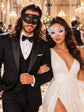 White Swan Lace Masquerade Mask for Women with Black Glitter Venetian Mask for Men | Elegant Couples Mask Set - product image 3