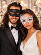White Swan Lace Masquerade Mask for Women with Black Glitter Venetian Mask for Men | Elegant Couples Mask Set - product image 1