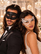 White Phantom Lace Mask for Women & Black Glitter Venetian Mask for Men | Black White Masquerade Couple Set - product image 3