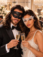 White Phantom Lace Mask for Women & Black Glitter Venetian Mask for Men | Black White Masquerade Couple Set - product image 5