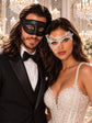 White Phantom Lace Mask for Women & Black Glitter Venetian Mask for Men | Black White Masquerade Couple Set - product image 1