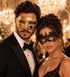Gold & Black Couples Masquerade Mask Set | Gold Classic Venetian Mask for Men and Elegant Black Lace Mask for Women