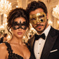 Gold & Black Couples Masquerade Mask Set | Gold Classic Venetian Mask for Men and Elegant Black Lace Mask for Women product view 2