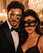 Gold Classic Venetian Mask for Men & Black Flower Lace Mask for Women | Elegant Couples Masquerade Mask Set product view 2