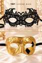 Gold Classic Venetian Mask for Men & Black Elastic Lace Mask for Women | His and Hers Couples Masquerade Mask Set product view 8