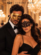 Gold Classic Venetian Mask for Men & Black Lace Mask for Women | Elegant His and Hers Couples Masquerade Mask Set product view 4