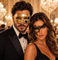 Gold Classic Venetian Mask for Men & Black Phantom Lace Mask for Women | His and Hers Couples Masquerade Mask Set product view 2