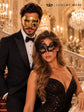 Gold Classic Venetian Mask for Men & Black Swan Lace Mask for Women | Elegant His and Hers Couples Masquerade Mask Set product view 3