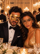 Gold Classic Venetian Mask for Men & Gold Phantom Lace Mask for Women | Matching Gold Couples Masquerade Mask Set product view 5