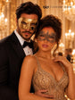 Gold Couples Masquerade Mask Matching Set | Classic Venetian Mask for Men & Elegant Gold Lace Mask for Women product view 3