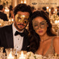 Gold Couples Masquerade Mask Set | Classic Venetian Mask for Men & Swan Lace Venetian Mask for Women product view 4