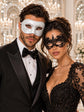 White Glitter Venetian Mask for Men with Black Lace Mask for Women | Black White Couples Masquerade Set - product image 1