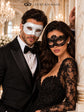 Black Flower Lace Mask for Women with White Glitter Venetian Mask for Men | Black White Masquerade Couple Set - product image 4