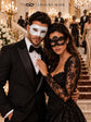 Black Flower Lace Mask for Women with White Glitter Venetian Mask for Men | Black White Masquerade Couple Set - product image 5